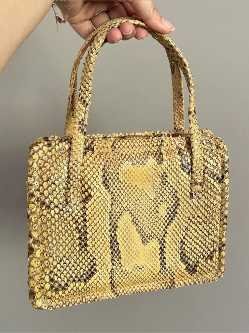 Vintage Kelly Style 100% Python Snakeskin Leather Top Handle Handbag Purse